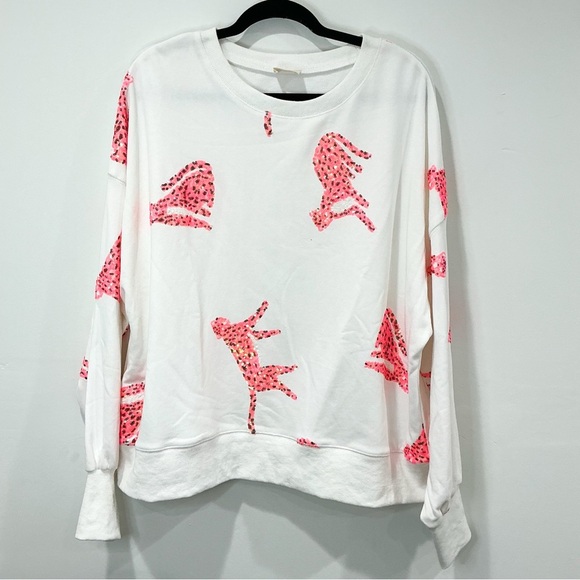 Peach Love California Tops - NWOT Peach Love White Long Sleeve Pink Sequin Cheetahs